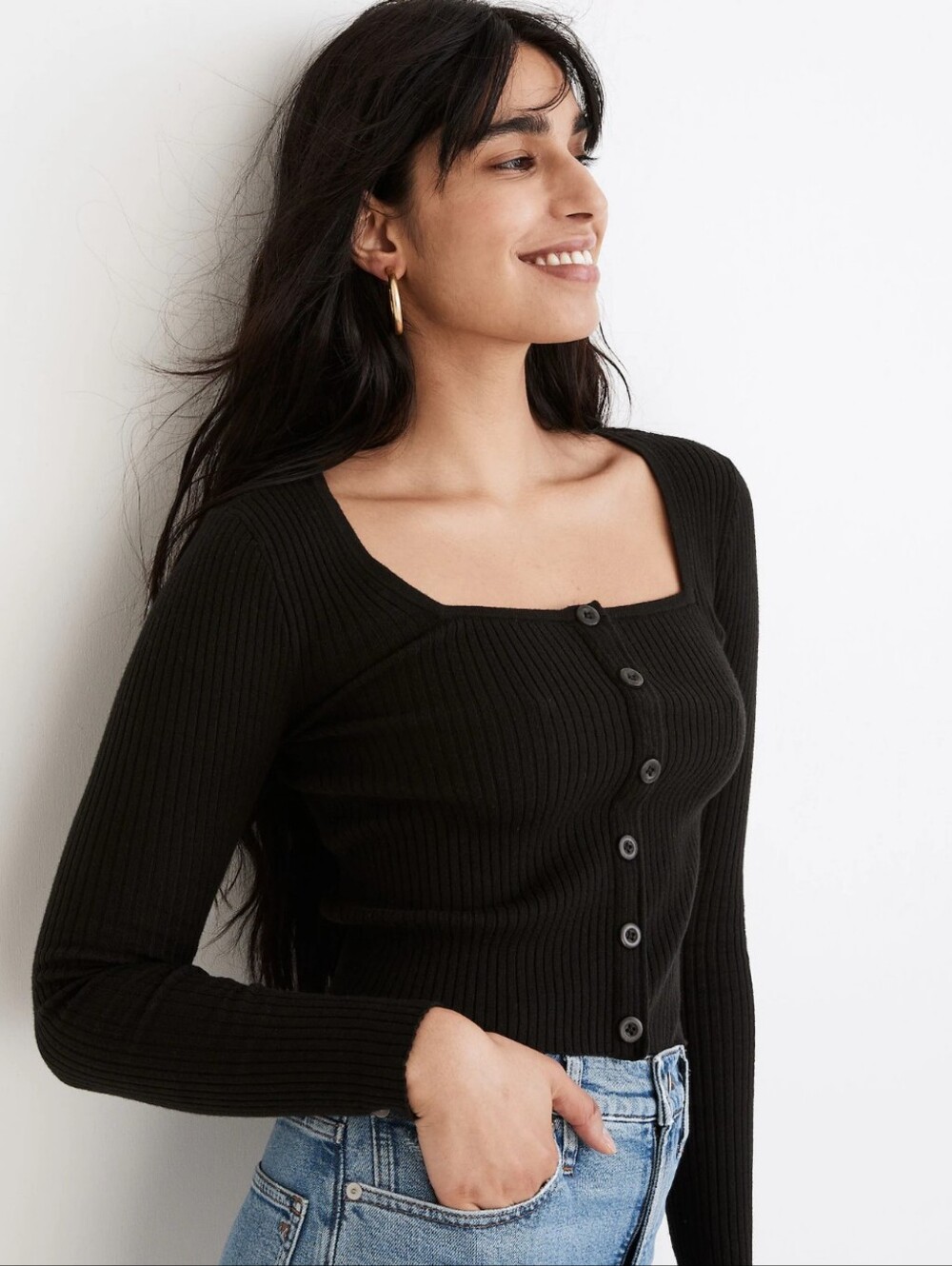 Madewell Rosseau Square Neck Crop Cardigan Top